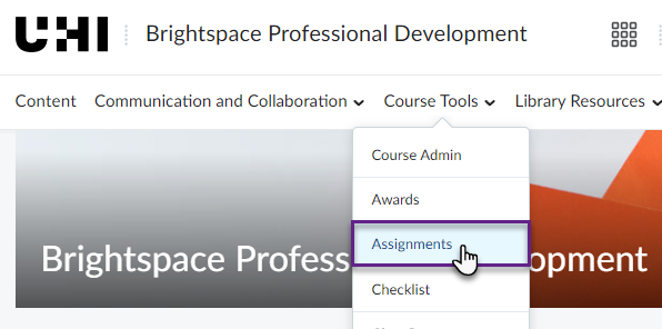 Selecting Assignments from Course Tools menu